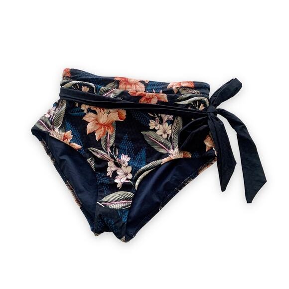 JETS Women’s Swimwear Navy Multicolor Floral Print High Waisted Bikini Bottoms 6 - Picture 1 of 9